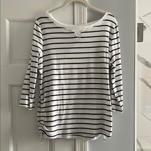 Chaps Black and White Striped 3/4 Sleeve Boat Neck Top Size XL